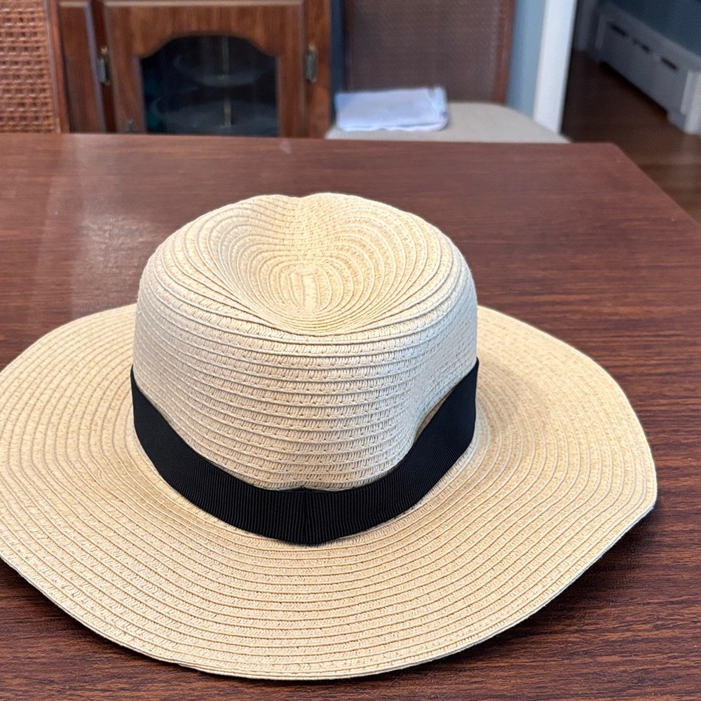 J. Crew Tan Wide-Brim Hat with Black Band